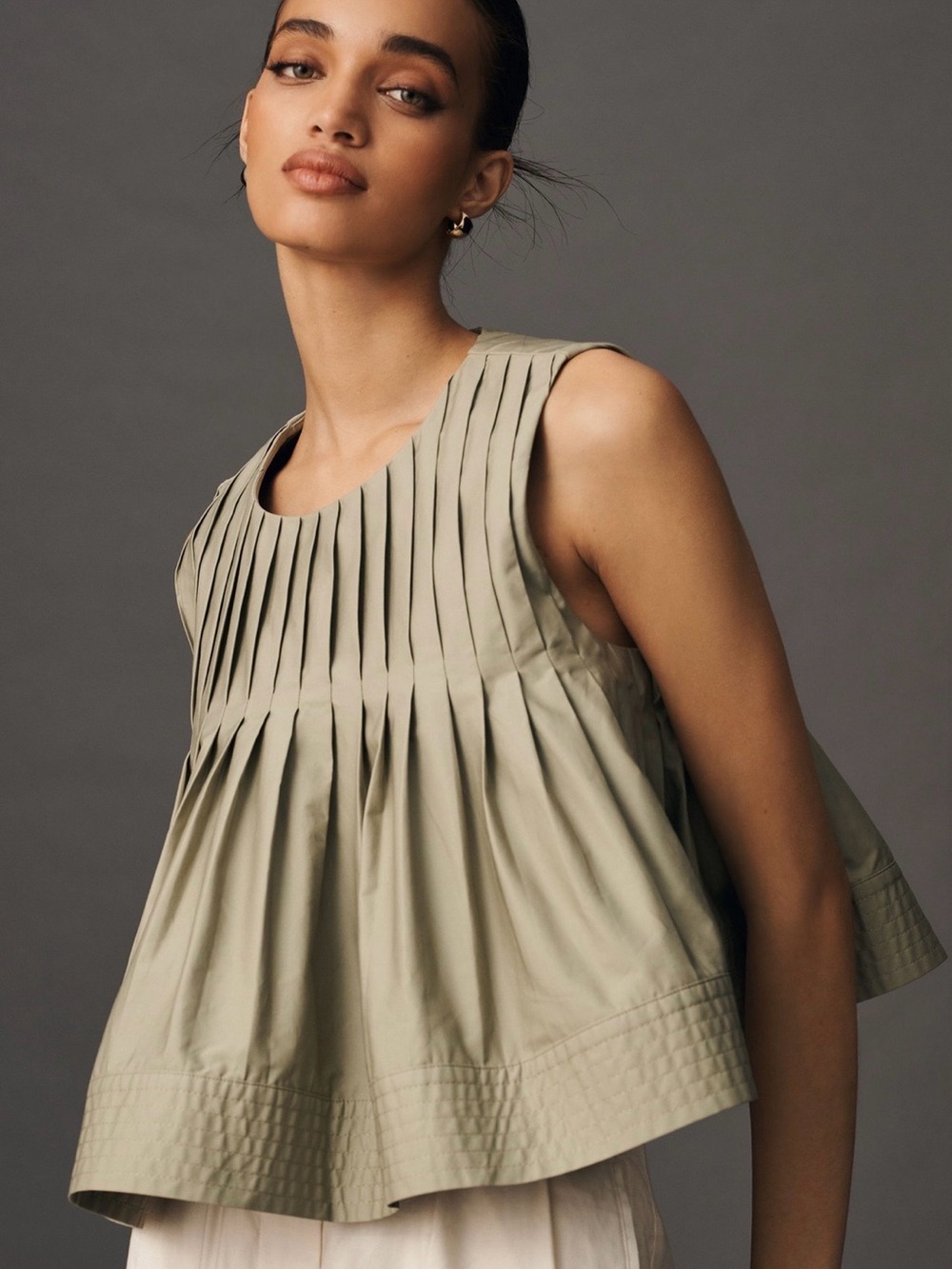 Mare Mare x Anthropologie Olive Green Pleated Sleeveless Top size small
